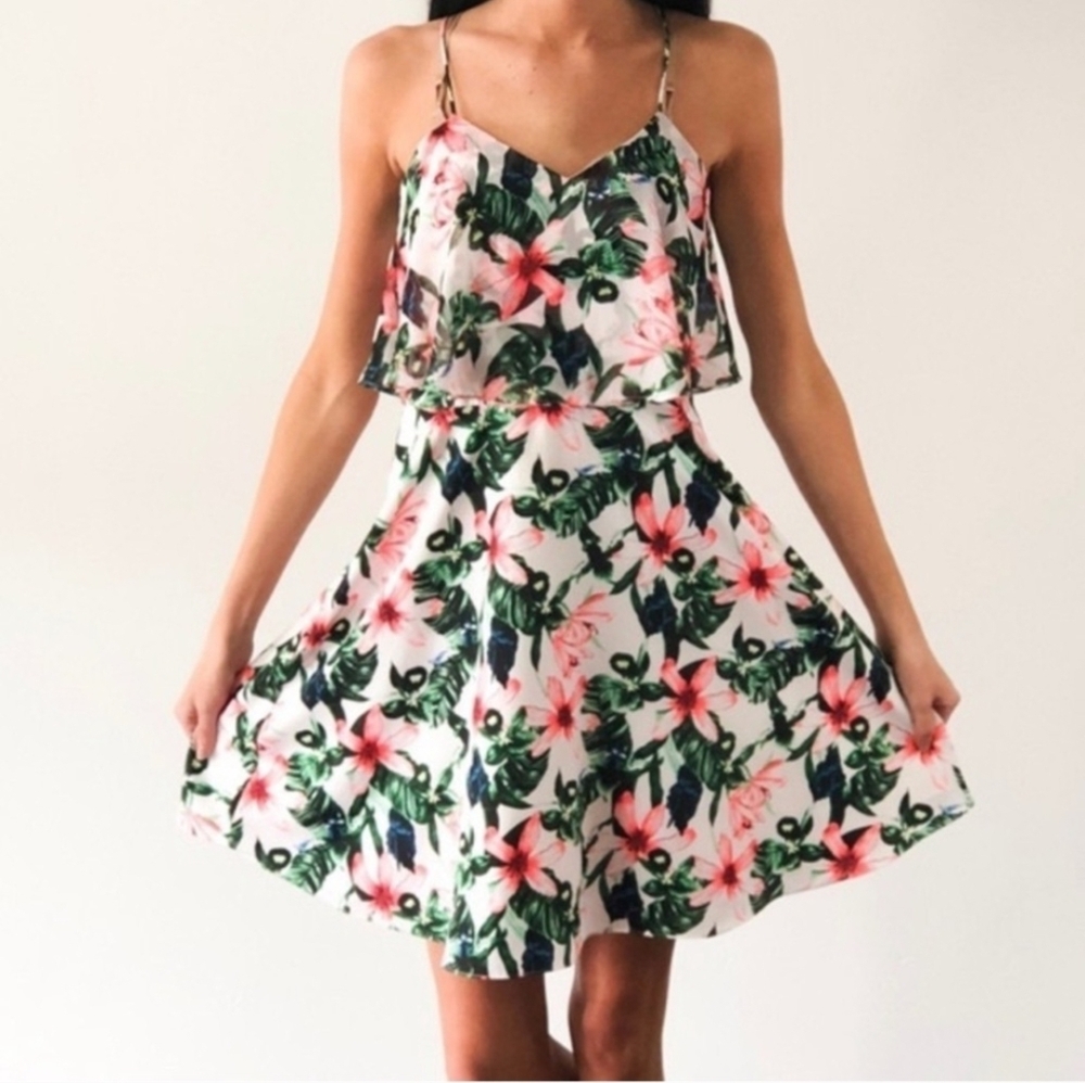 Vince Camuto Tropical Floral Print Sundress Dress NEW Womens 14 White Green Pink